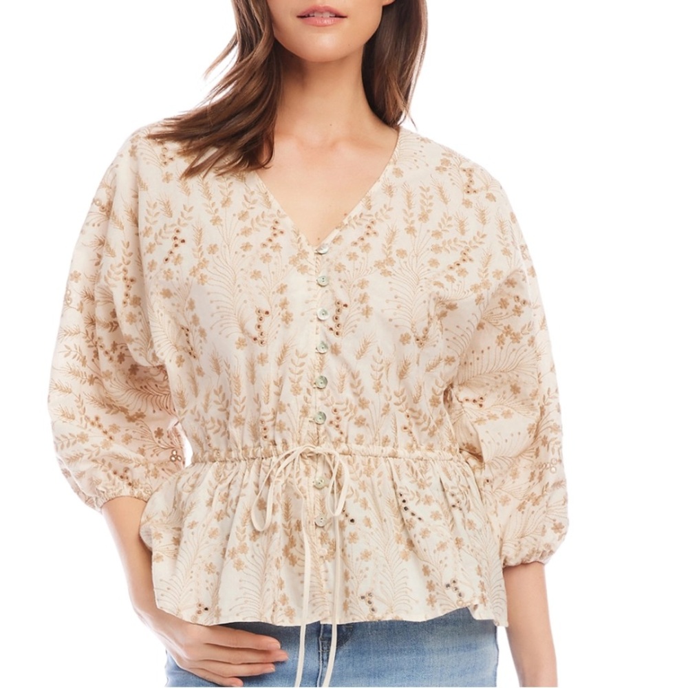 New Karen Kane Women's Embroidered Peplum Top